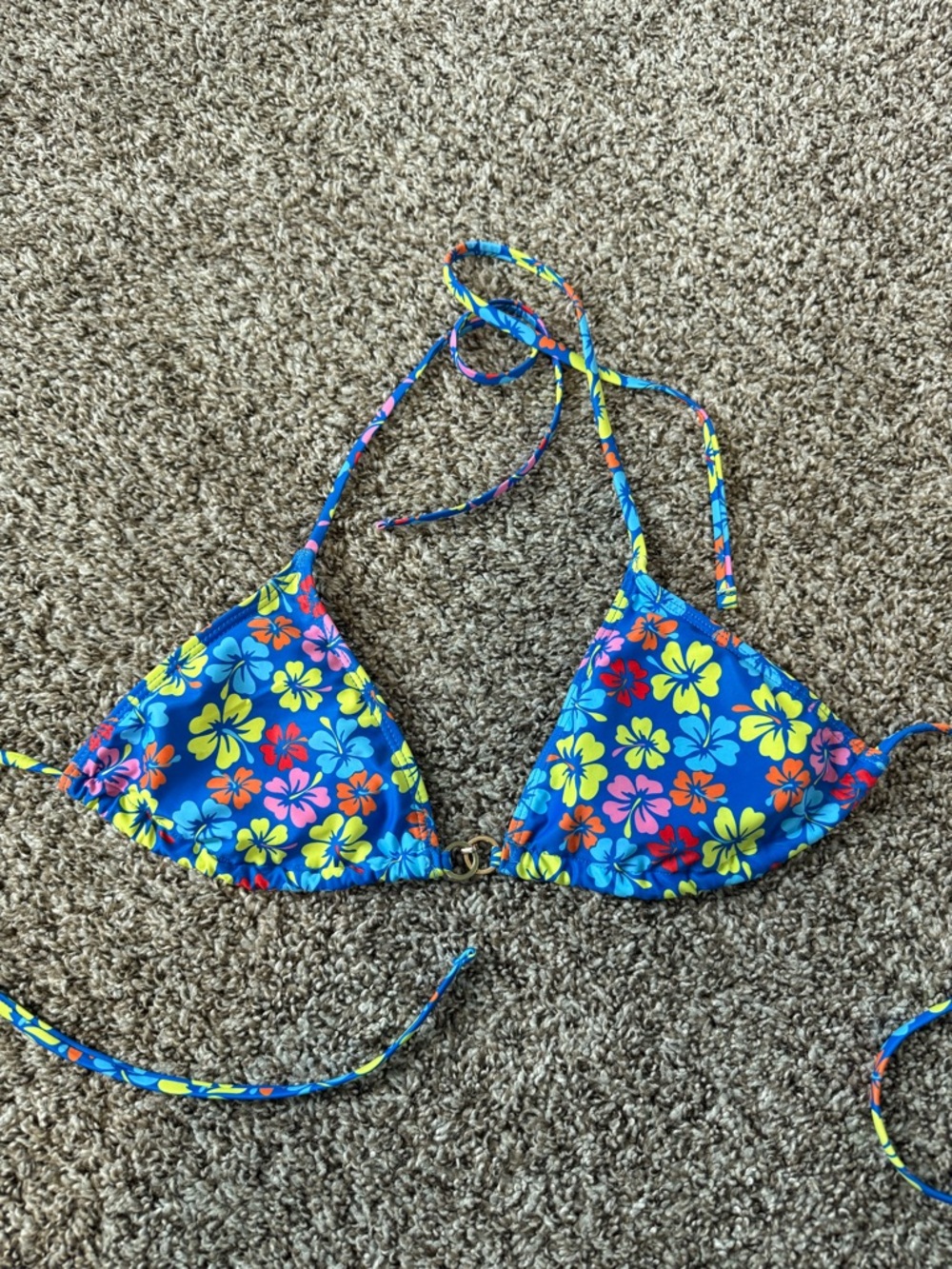 SHEIN Blue Tropical Floral Triangle Bikini Top